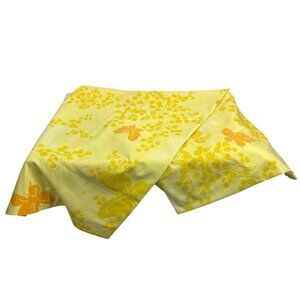 70s Double Top Sheet Yellow Floral Butterfly Cotton 54x76 Springmaid Retro
